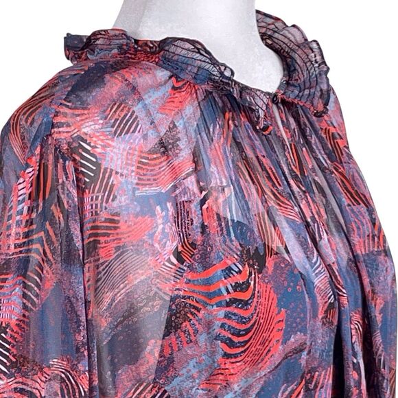 IRO Dress Size 40 (US 8) Abstract Print Red Blue Long Sleeve Ruffle Hem EUC - Picture 10 of 16